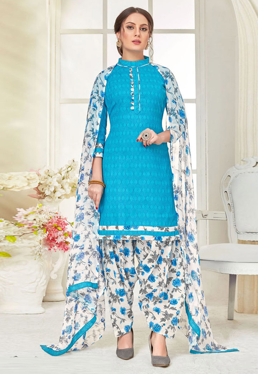 Sky Blue Cotton Punjabi Suit 192976