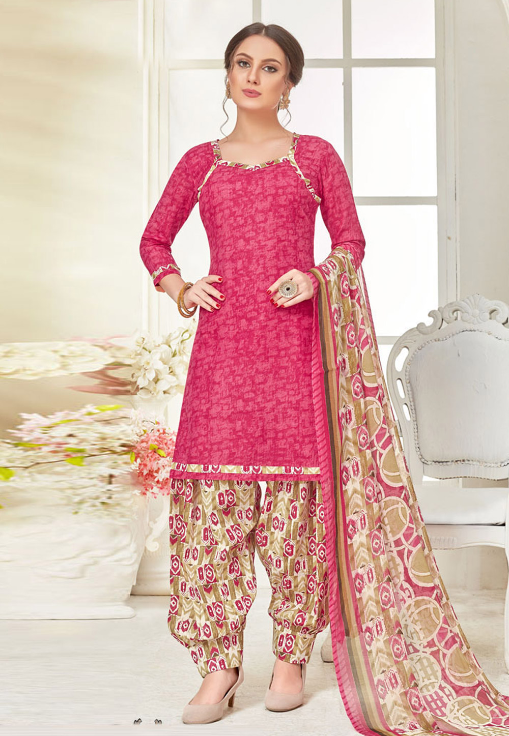 Pink Cotton Punjabi Suit 192980