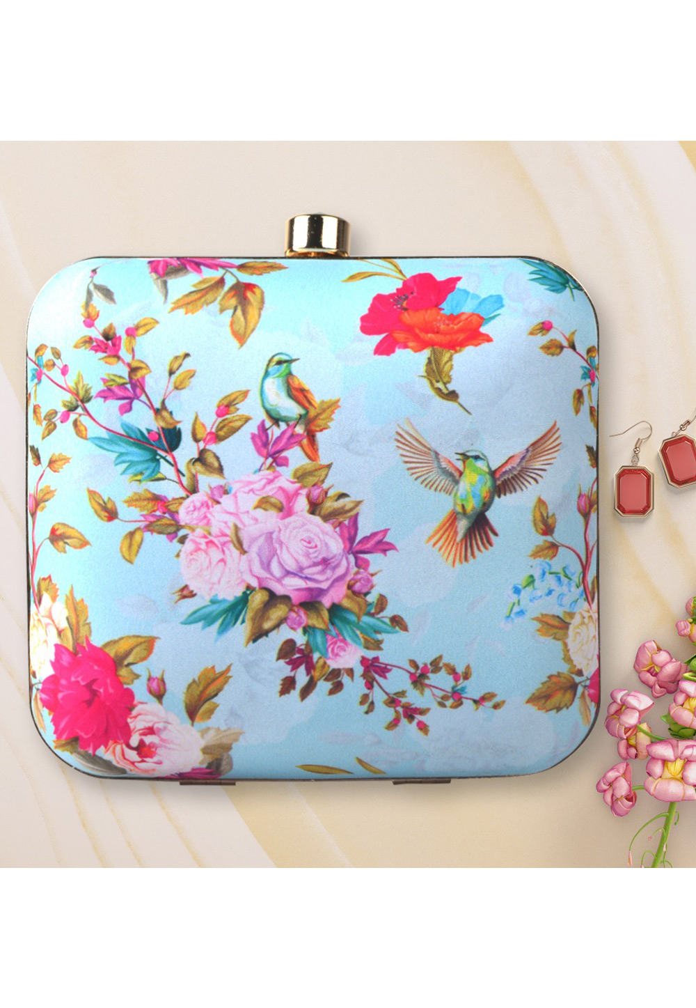 Light Blue Synthetic Printed Clutch 177043