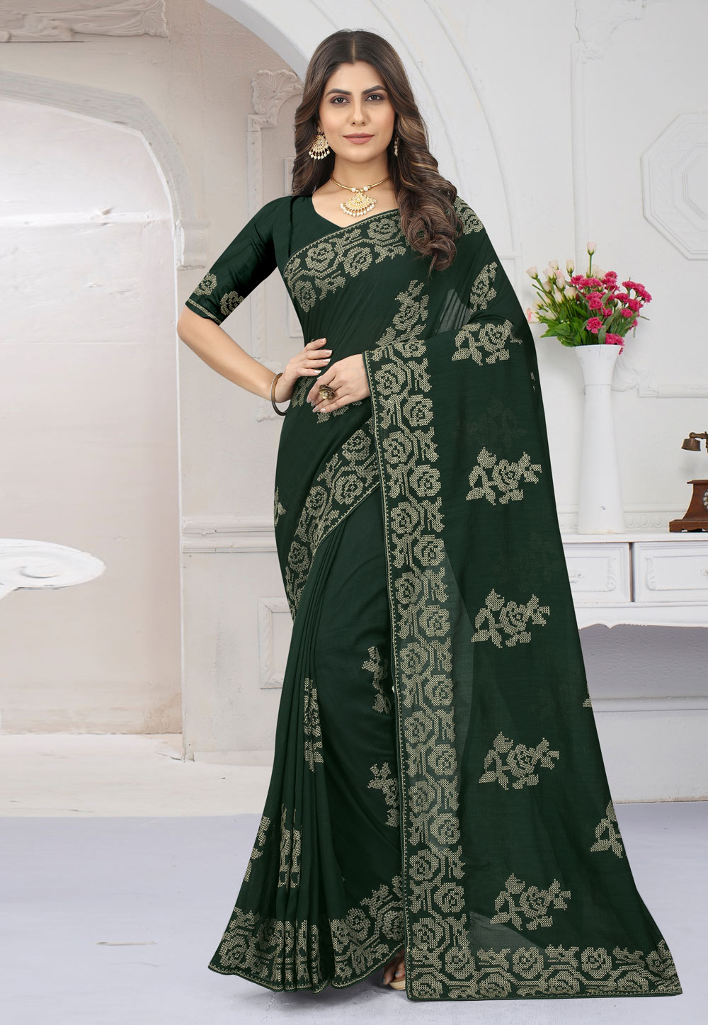 Green Silk Saree With Blouse 262129