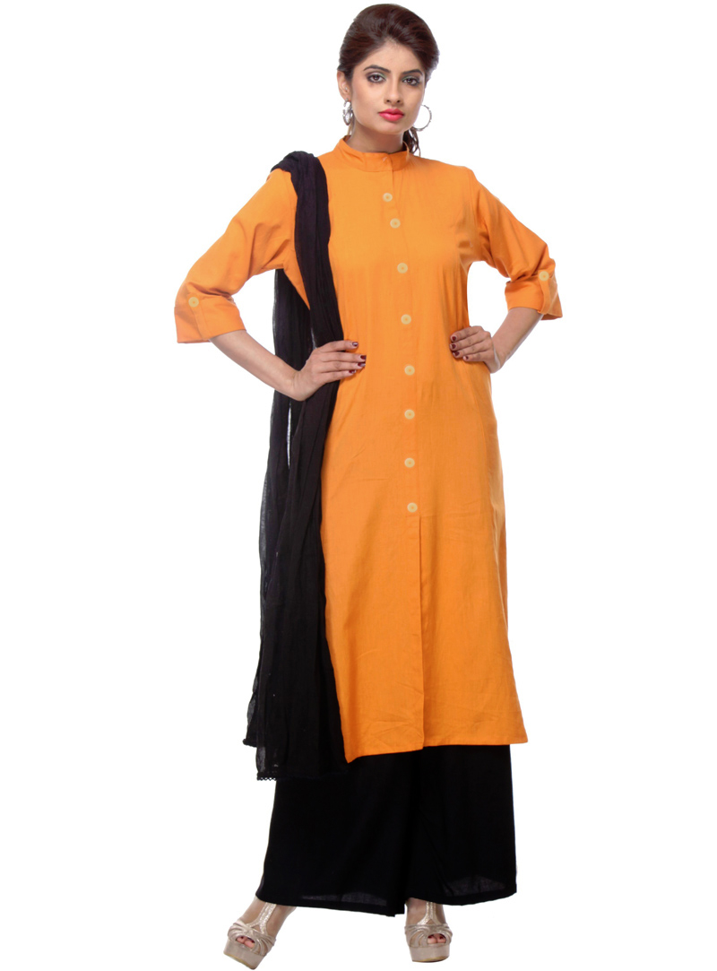 Orange Cotton Readymade Palazzo Style Suit 106015