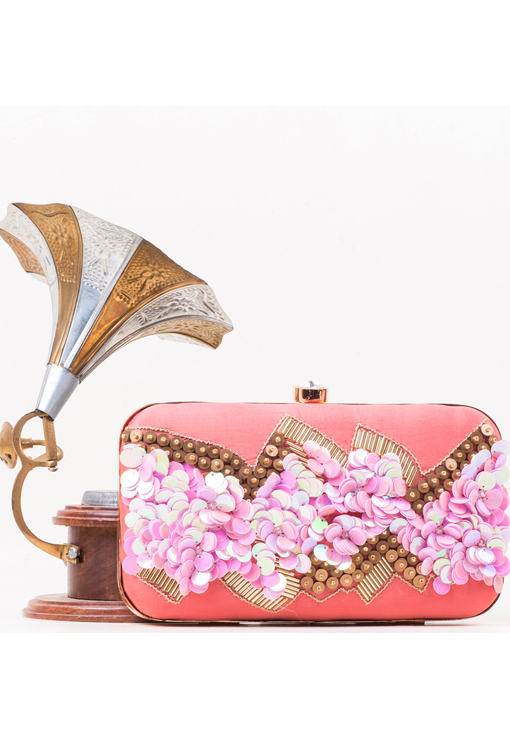 Pink Synthetic Embroidered Clutch 177079