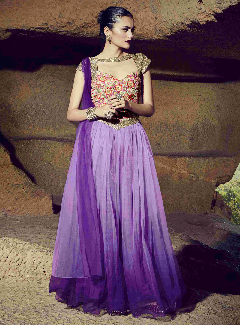 Purple Net Designer Readymade Gown 117607