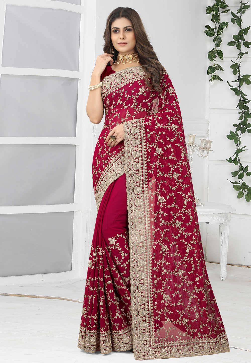 Magenta Georgette Saree With Blouse 262104