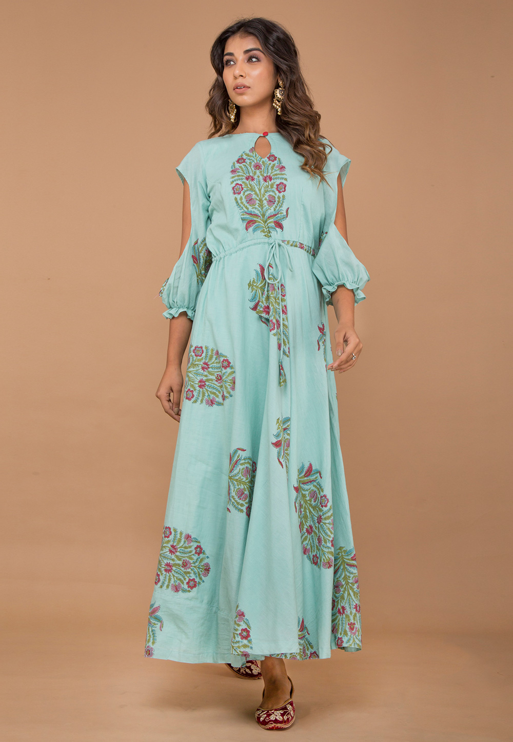 Sky Blue Cotton Readymade Gown 195310