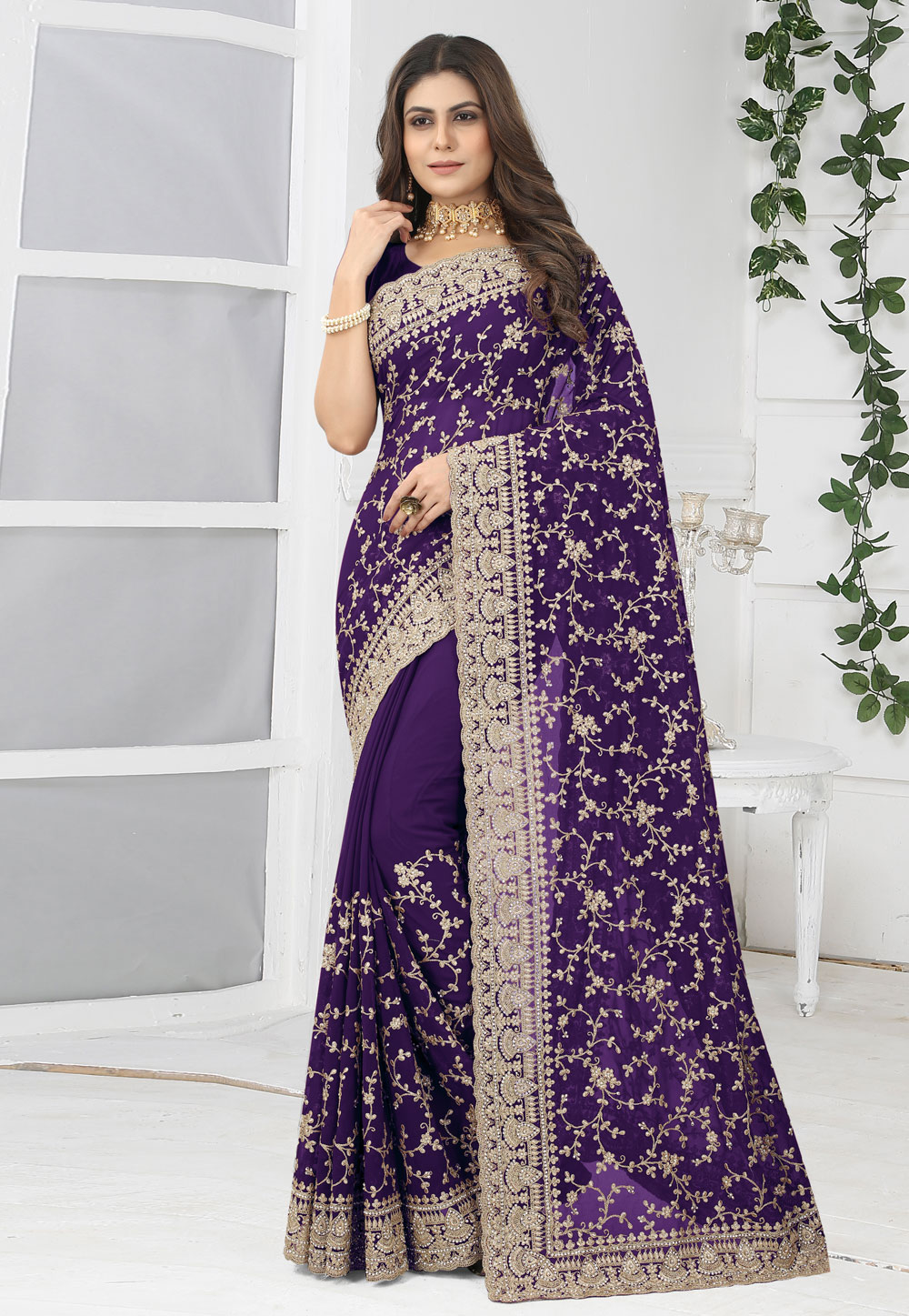 Purple Georgette Saree With Blouse 262105