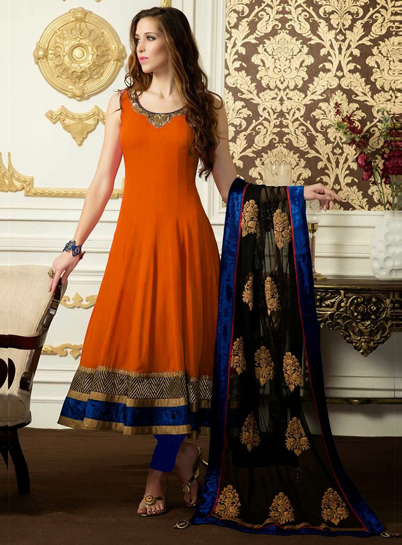 Orange Satin Anarkali Suit 106279