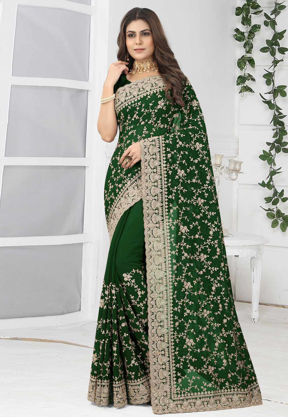Green Georgette Saree With Blouse 262107