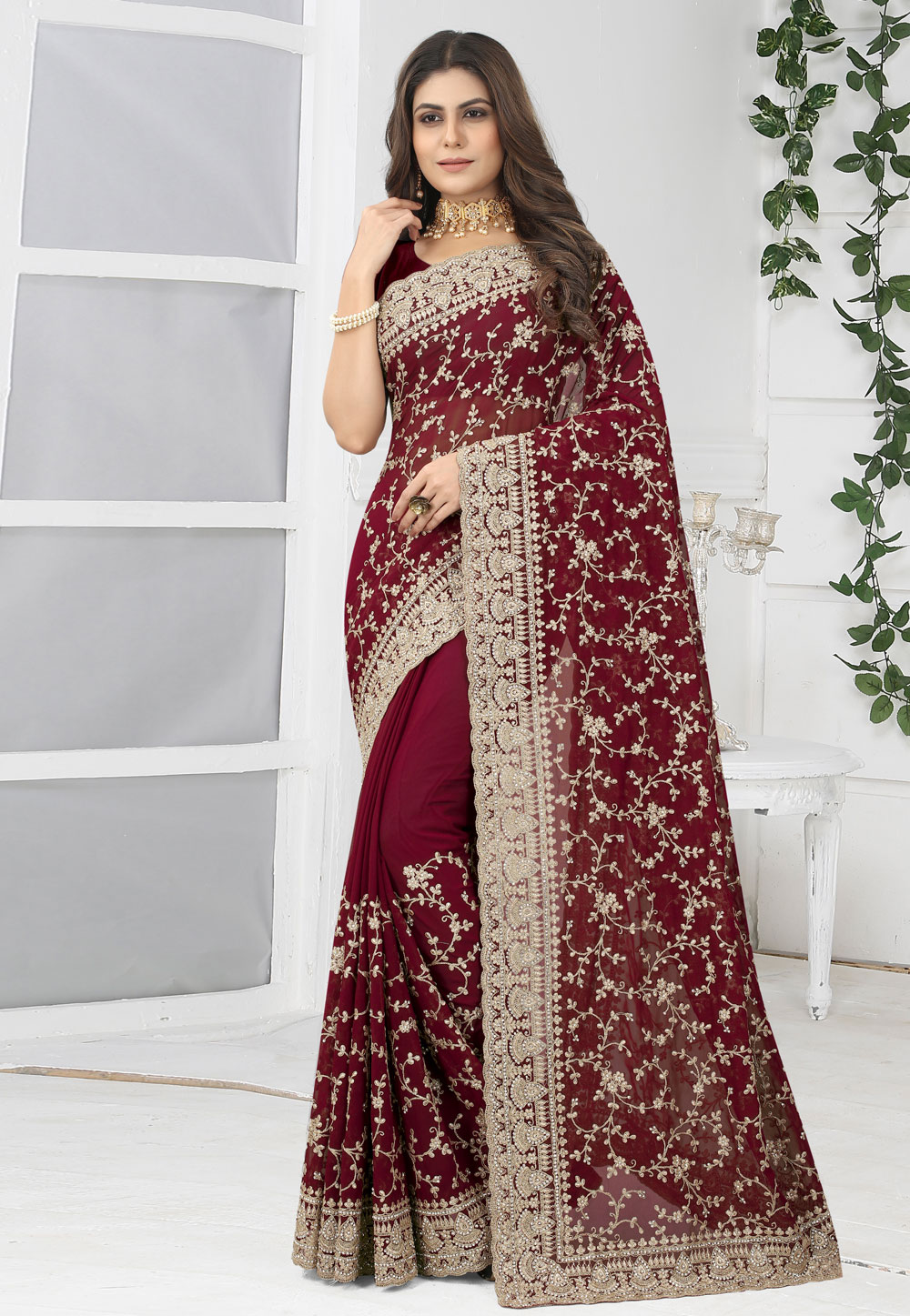 Maroon Georgette Saree With Blouse 262108