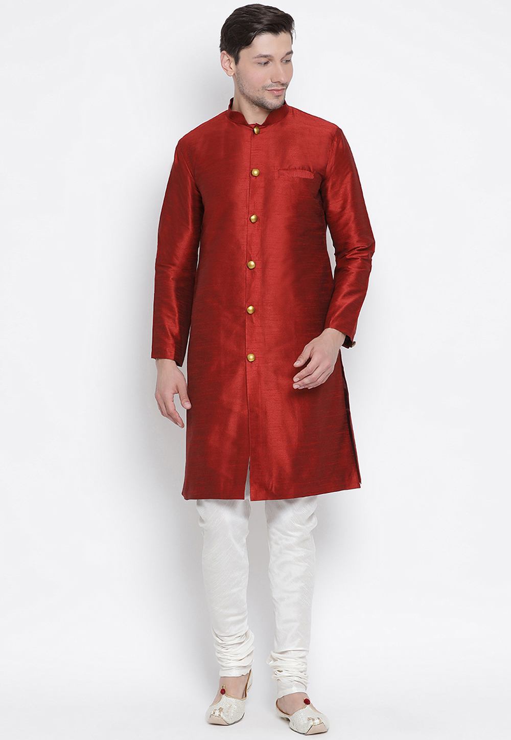 Red Cotton Readymade Indo Western Suit 177980