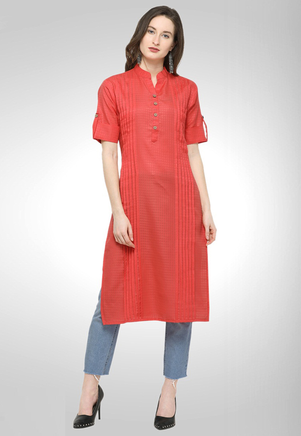 Shaded Red Cotton Readymade Tunic 193266