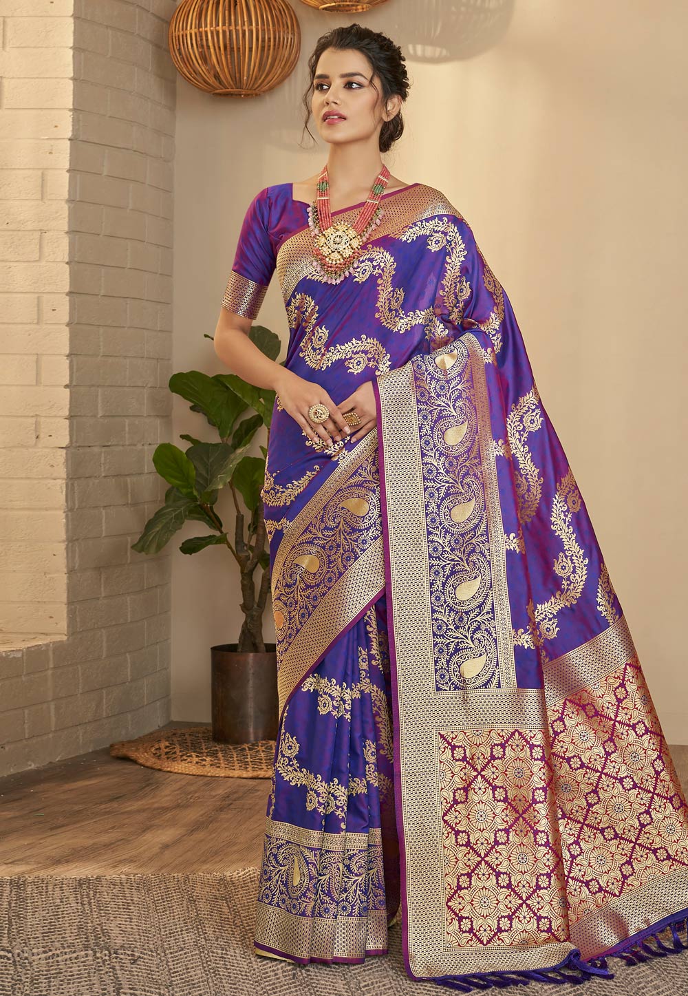 Violet Soft Silk Saree With Blouse 250355