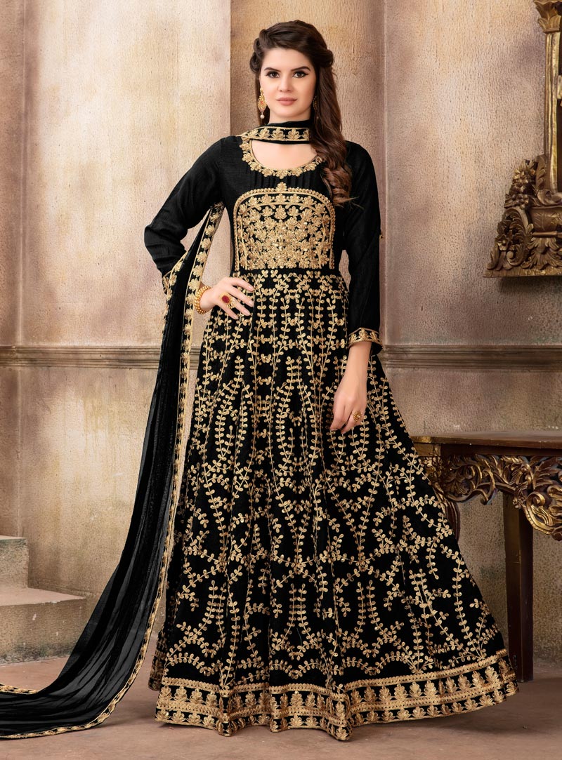 Black Art Silk Long Anarkali Suit 144105