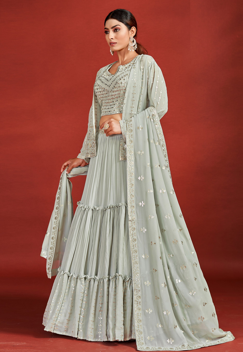 Sea Green Georgette Readymade Designer Lehenga Choli 264107
