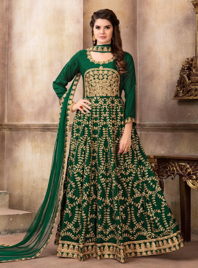 Green Art Silk Floor Length Anarkali Suit 144106