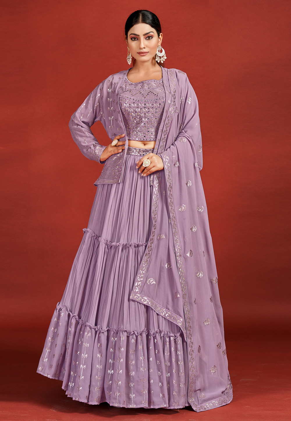 Lavender Georgette Readymade Circular Lehenga Choli 264109
