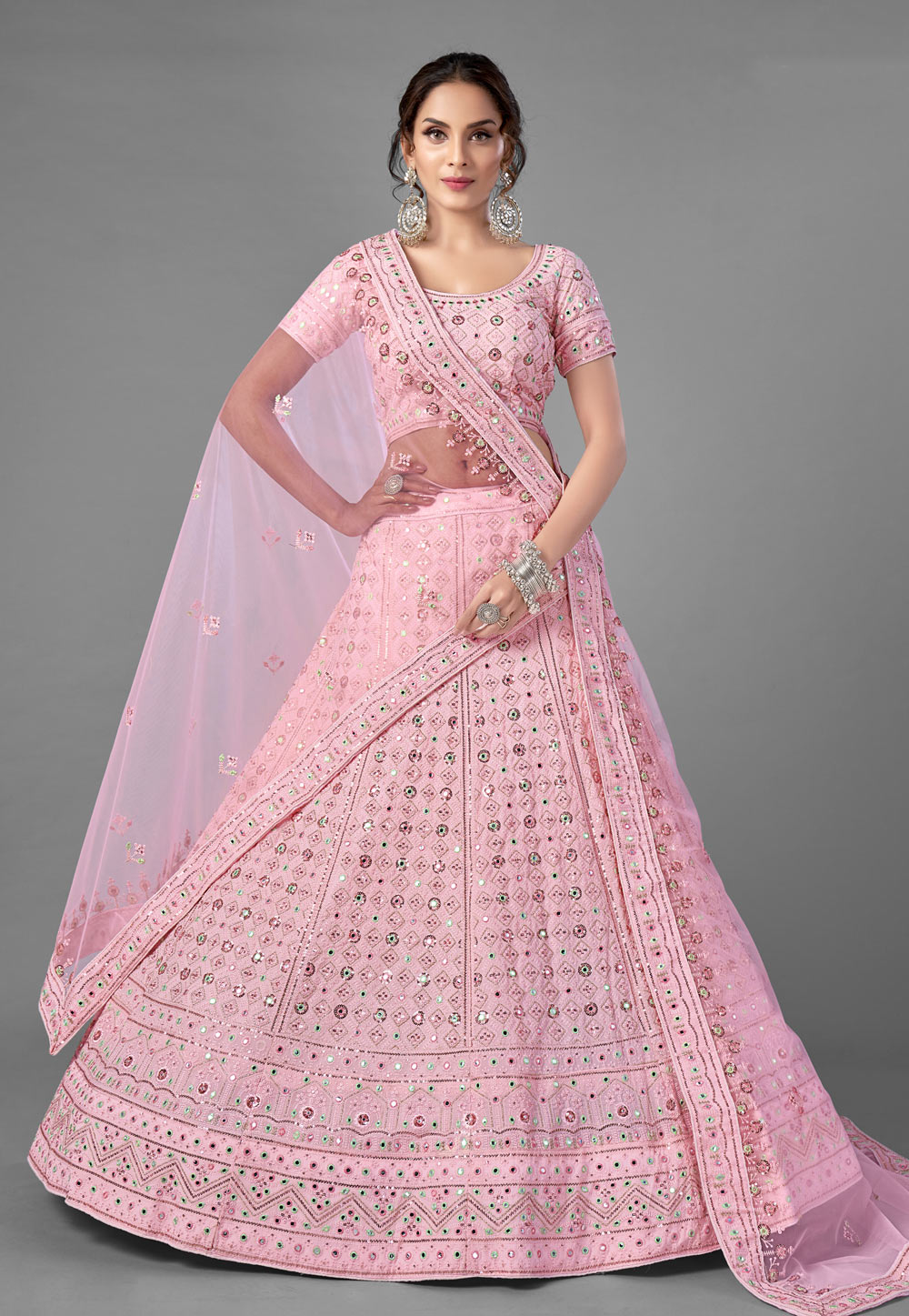 Pink Georgette Sequins Work Lehenga Choli 232627