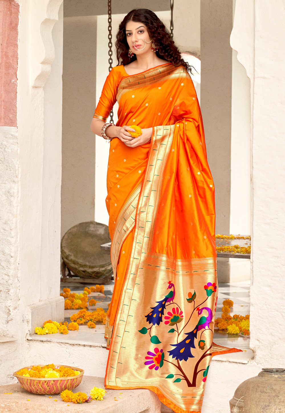 Orange Banarasi Silk Paithani Saree 237261