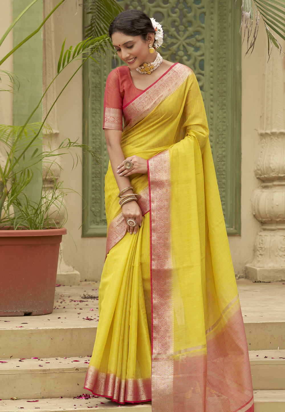 Yellow Tussar Silk Saree With Blouse 269666