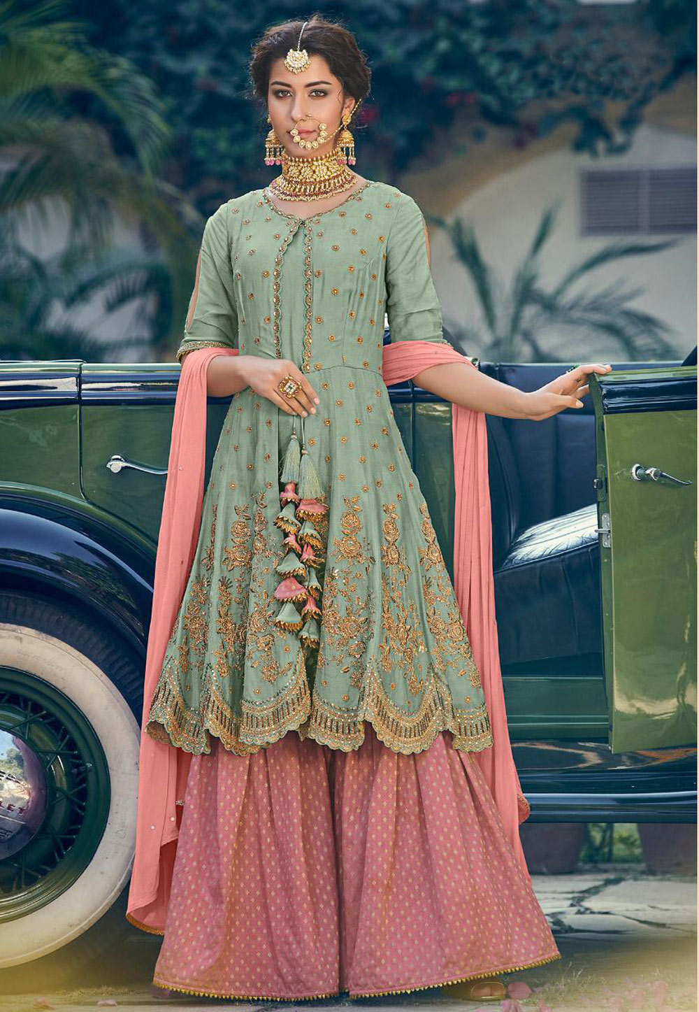 Sea Green Georgette Sharara Style Suit 161962
