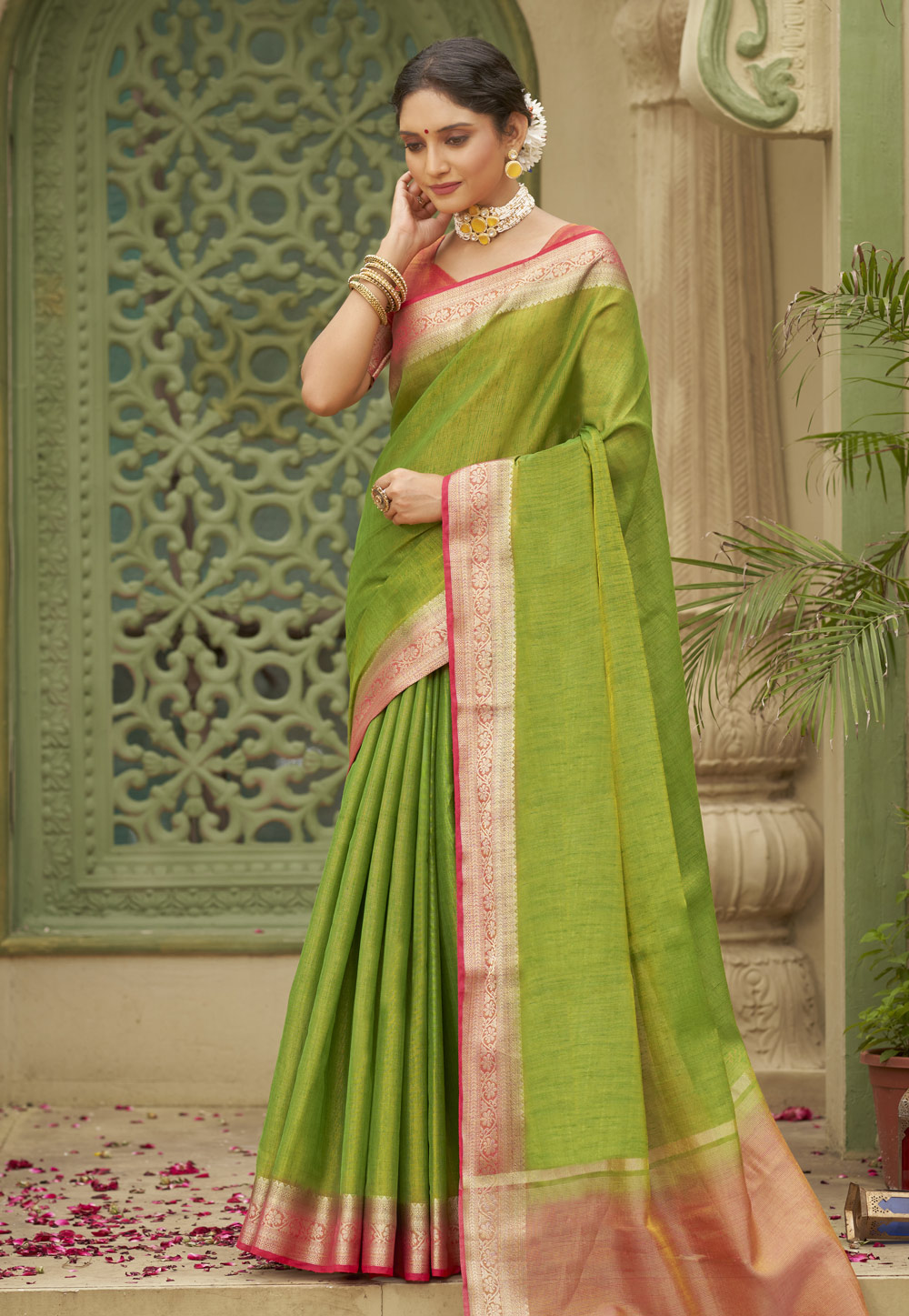 Light Green Tussar Silk Saree With Blouse 269667