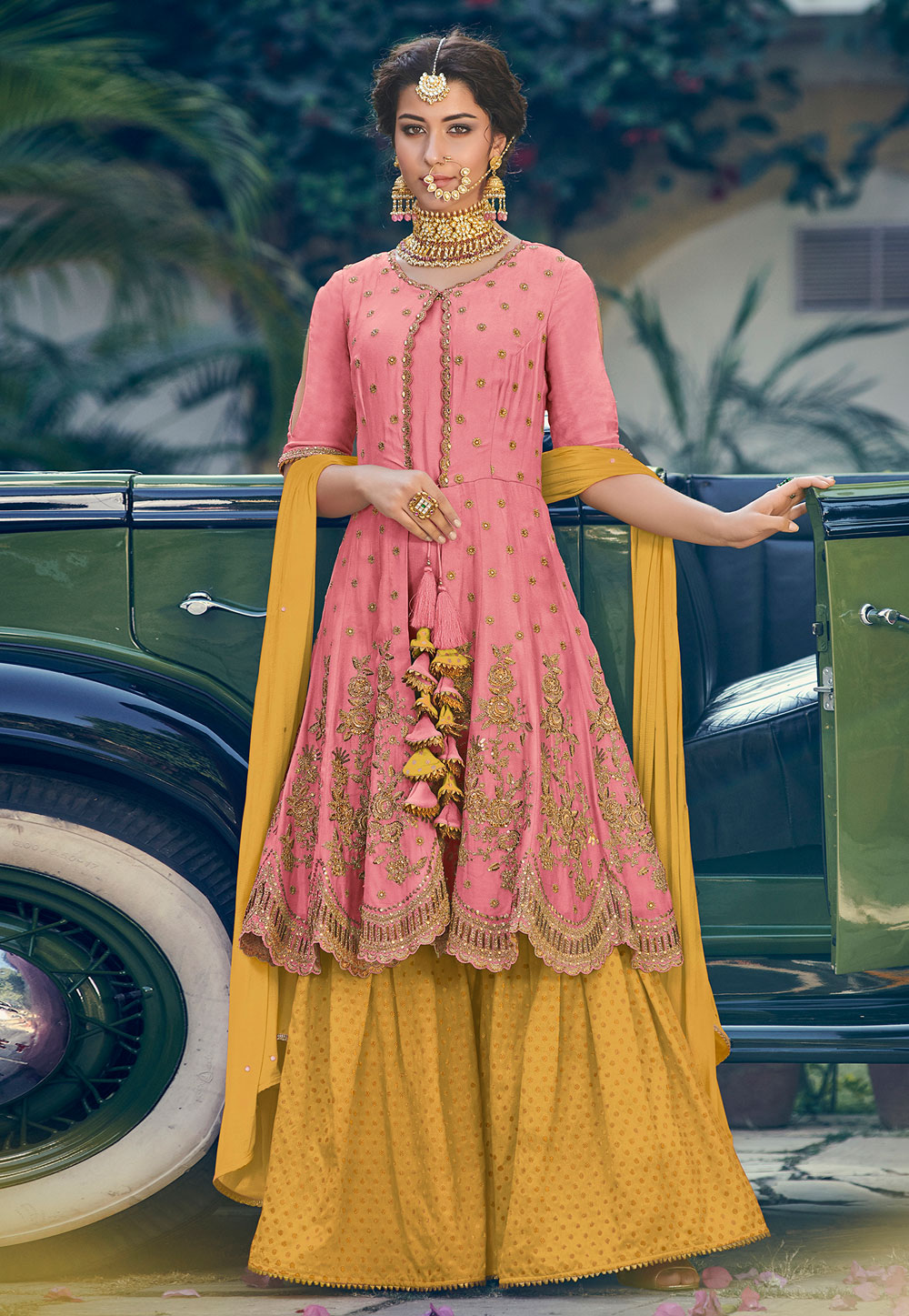Pink Georgette Embroidered Sharara Style Suit 174960