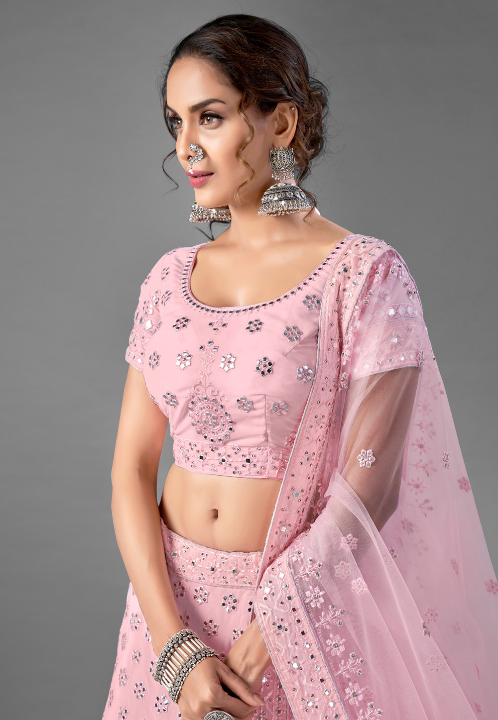 Magenta Pink Chinon Silk Lehenga Choli with Sequins & Mirror work – Ethnos