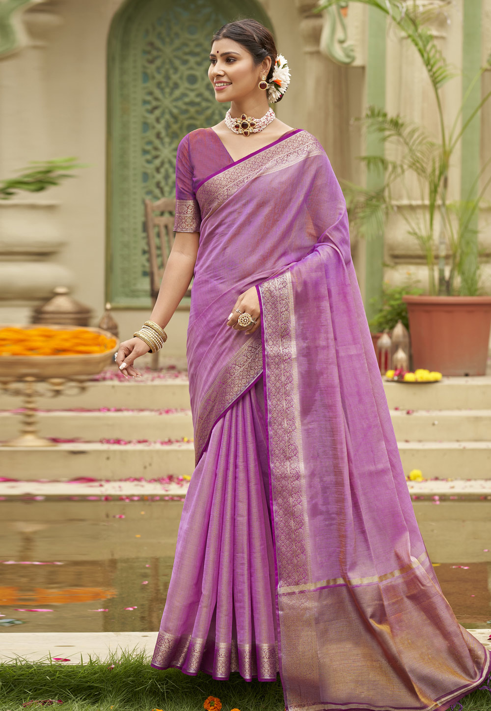 Pink Tussar Silk Saree With Blouse 269668