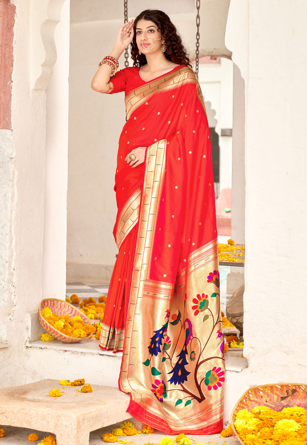 Red Banarasi Silk Paithani Saree 237264