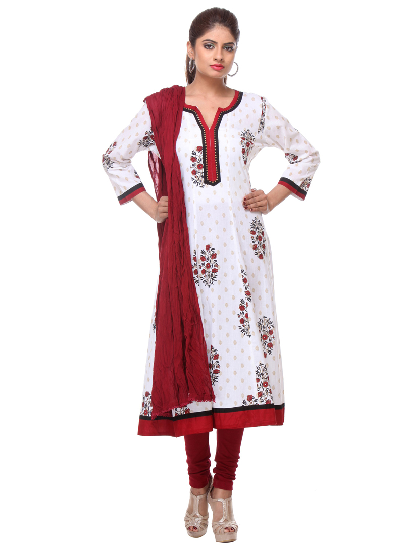 White Cotton Readymade Churidar Salwar Suit 106022