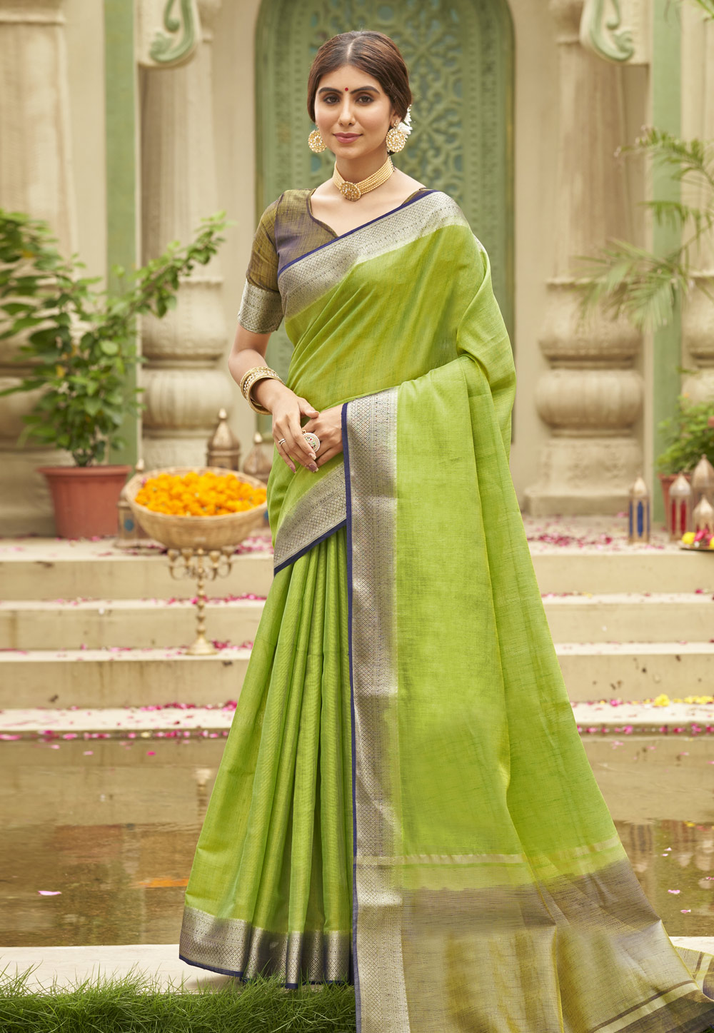 Light Green Tussar Silk Saree With Blouse 269670