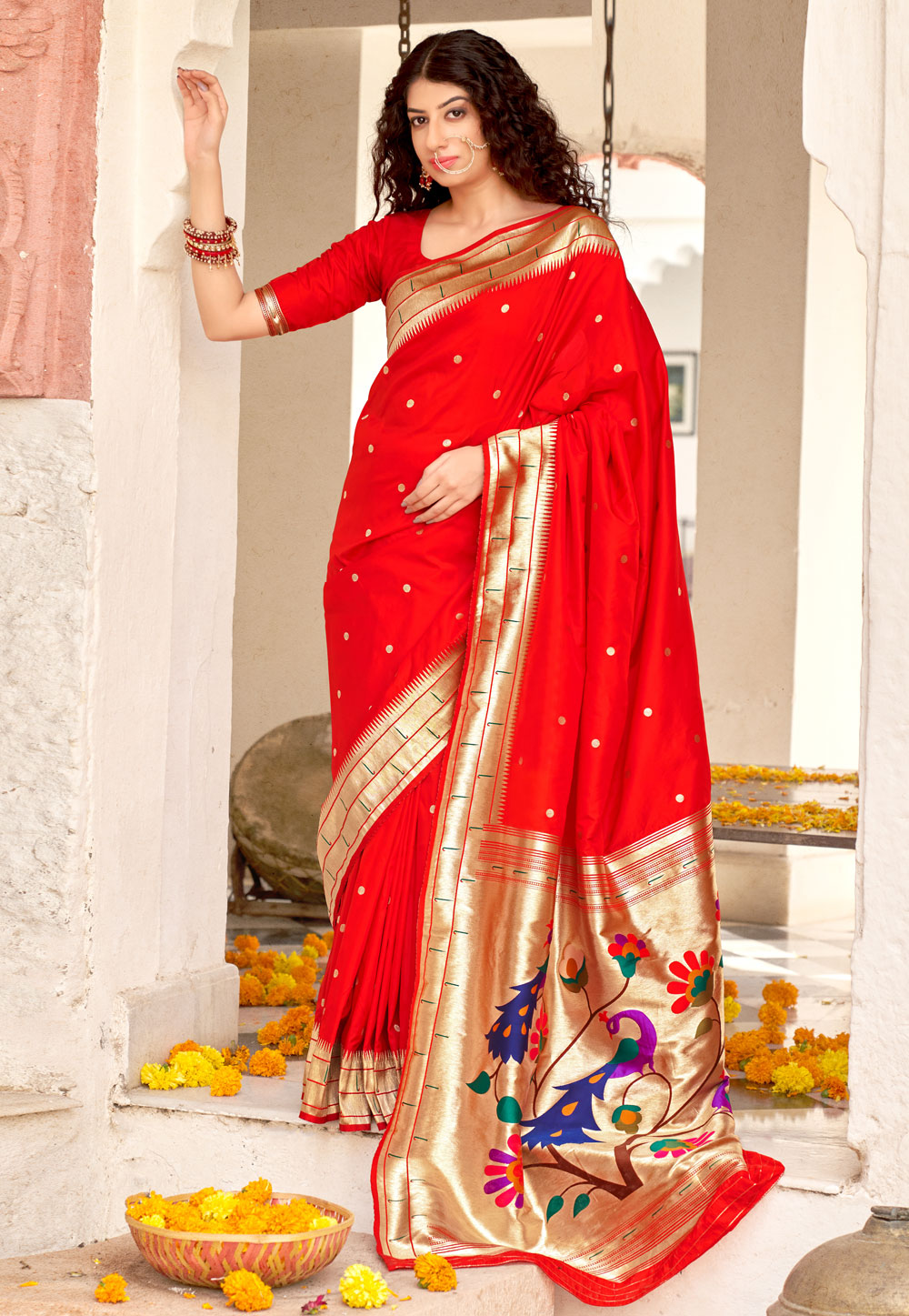 Red Banarasi Silk Paithani Saree 237266