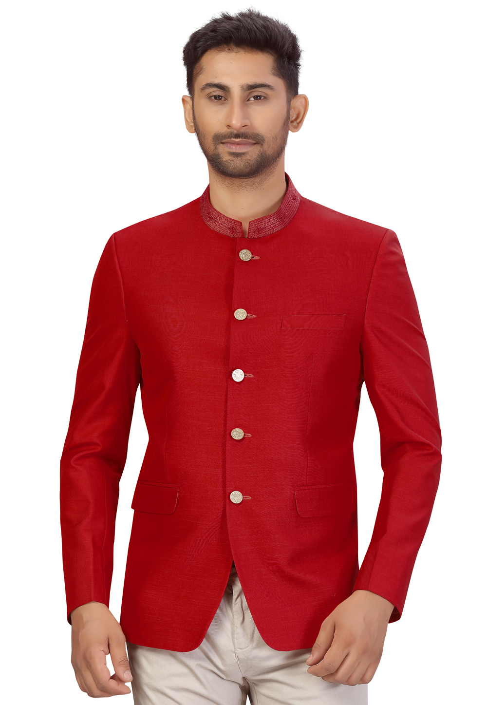 Red Art Silk Jodhpuri Suit 231098