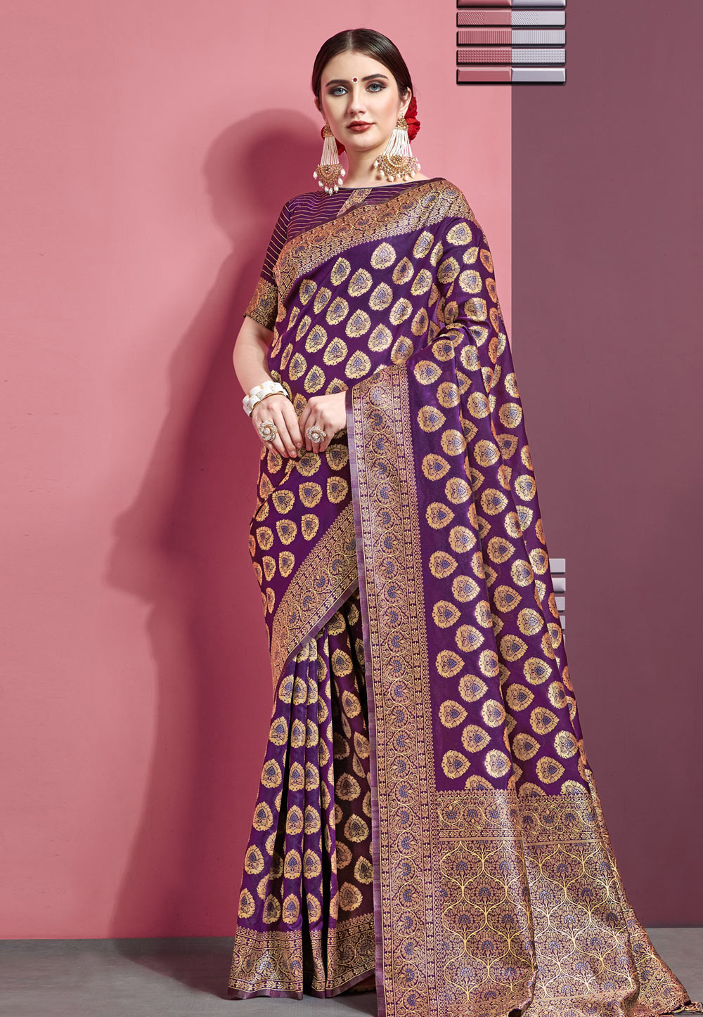 Purple Banarasi Saree With Blouse 193890