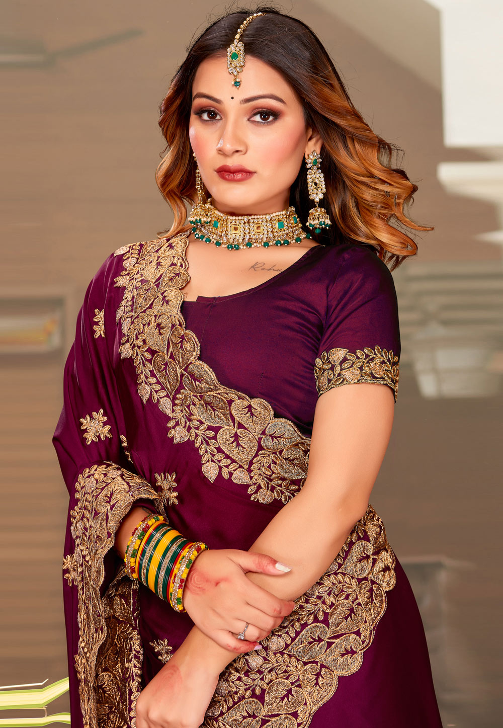 Buy Maroon Satin Sarees Online for Women in USA