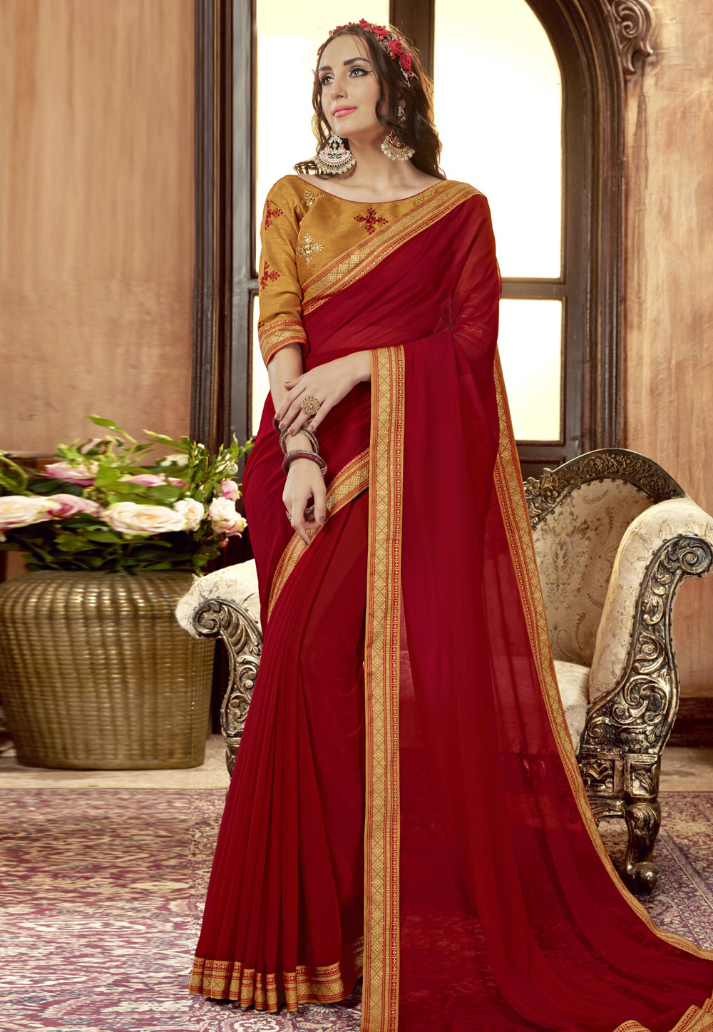 Maroon Georgette Saree With Blouse 193985