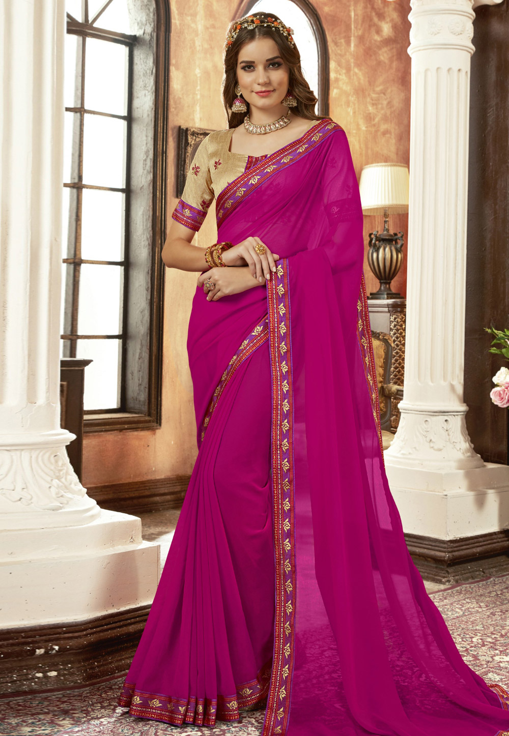 Magenta Georgette Saree With Blouse 193989