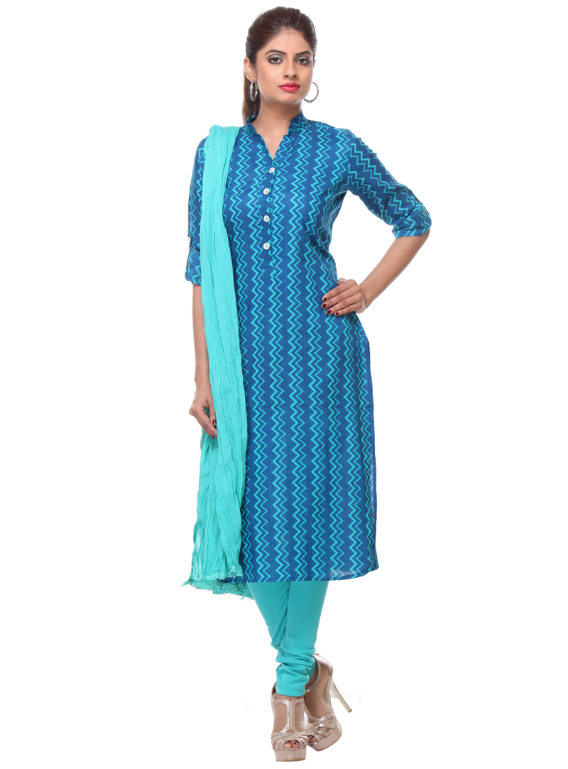 Blue Cotton Readymade Churidar Salwar Suit 106025