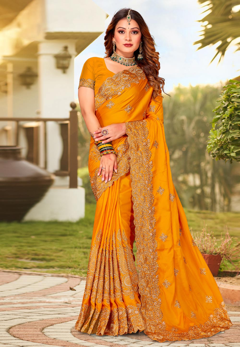 Orange Satin Saree With Blouse 264256