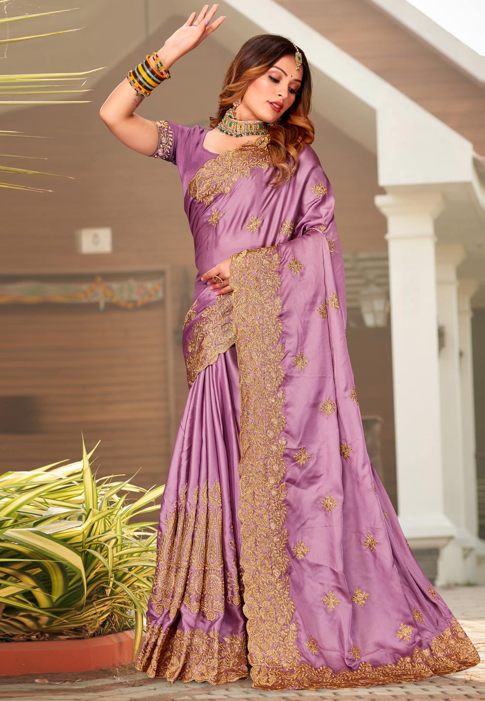 Light Purple Satin Saree With Blouse 264257