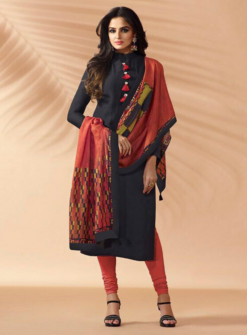 Black Silk Readymade Churidar Salwar Suit 115535