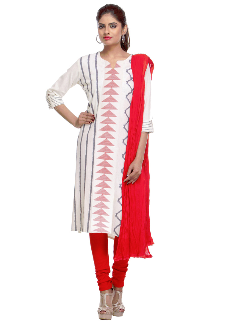 Off White Cotton Readymade Churidar Salwar Suit 106027
