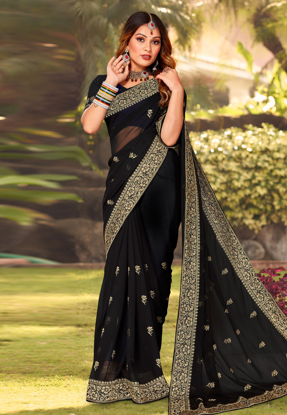 Black Georgette Saree With Blouse 264396