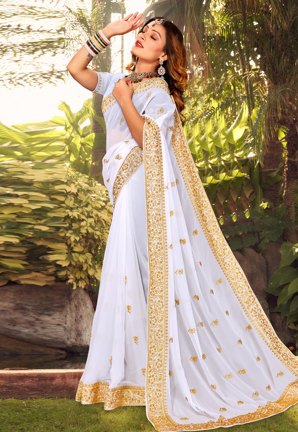 White Georgette Saree With Blouse 264397