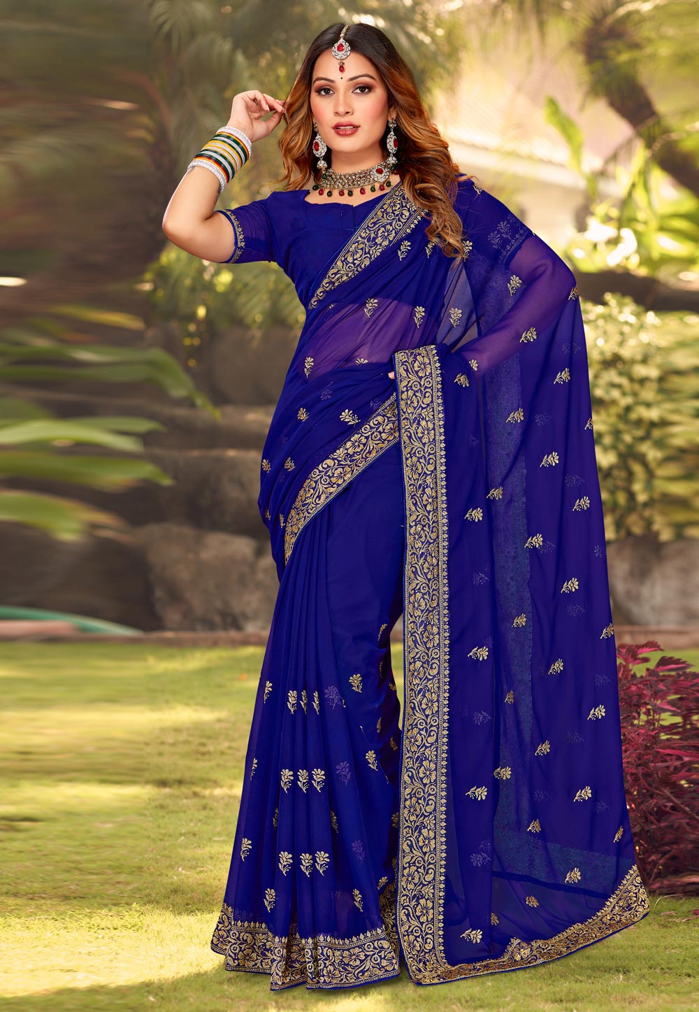 Blue Georgette Saree With Blouse 264398