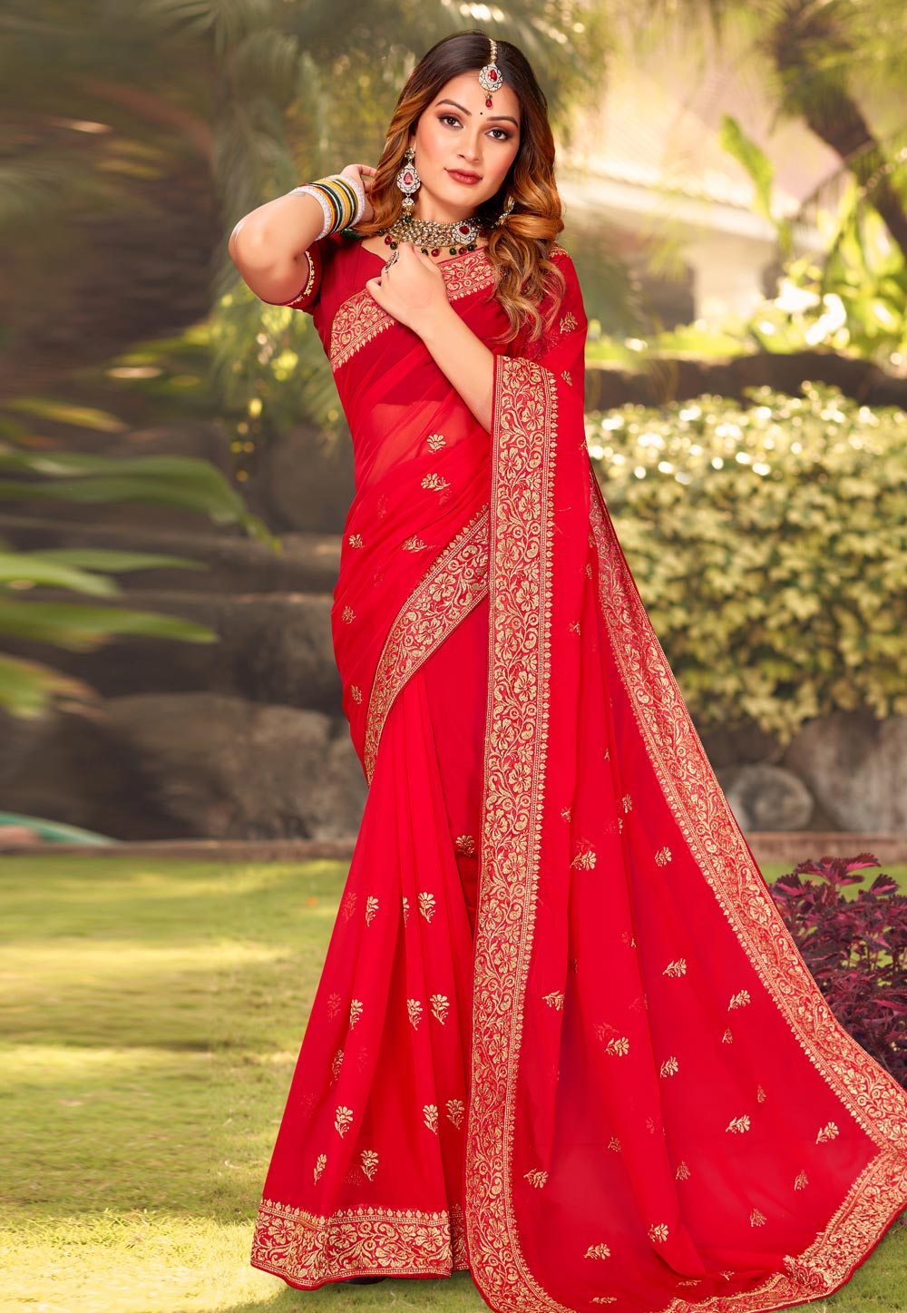 Red Georgette Saree With Blouse 264399