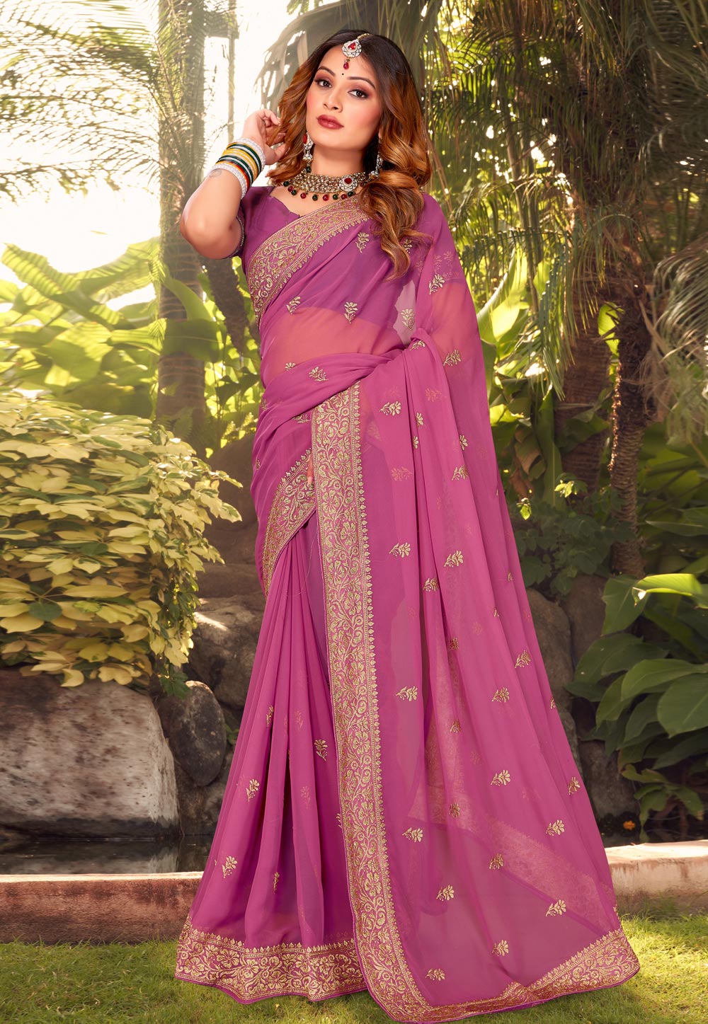 Pink Georgette Saree With Blouse 264400