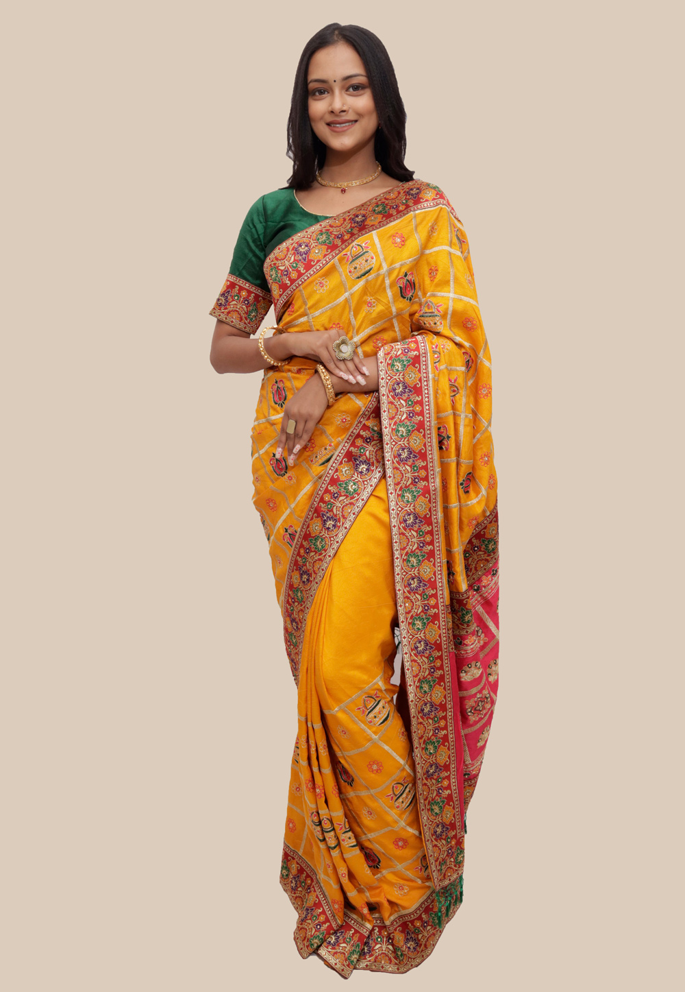 Yellow Patola Silk Saree With Blouse 224213