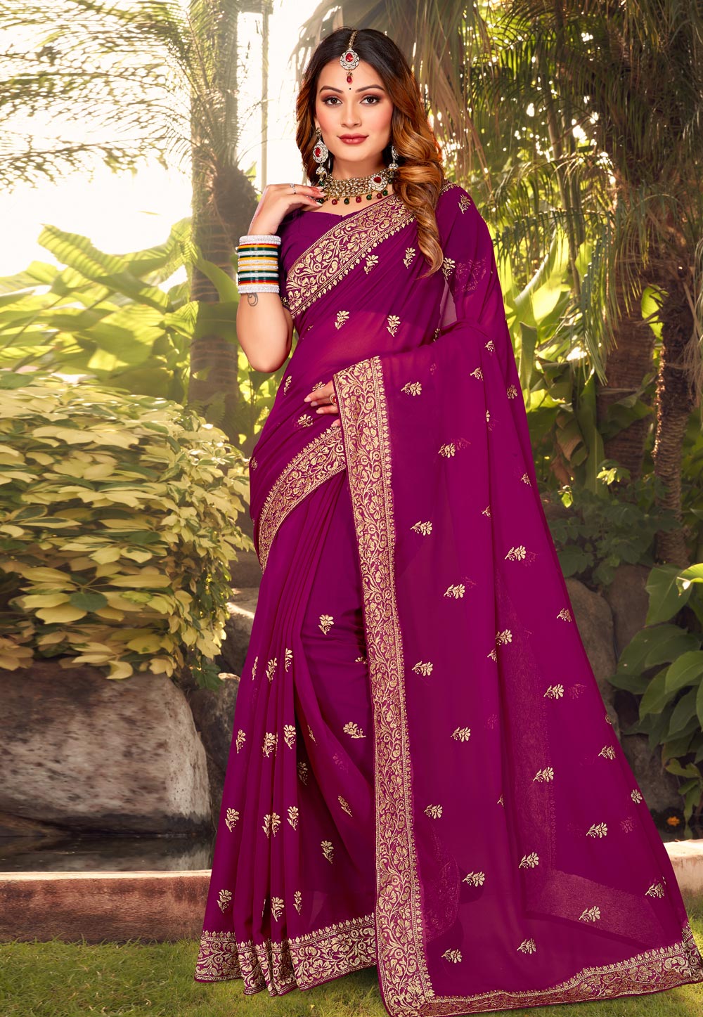 Purple Georgette Saree With Blouse 264402