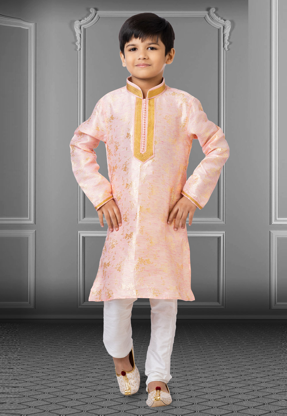 Pink Linen Readymade Kids Kurta Pajama 250839